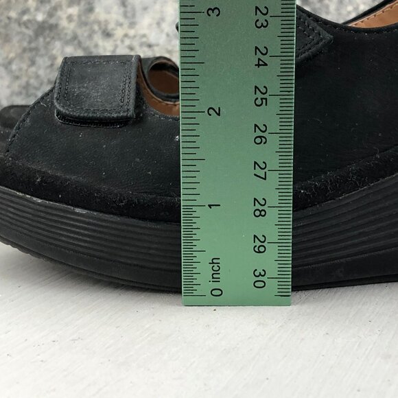 Clarks Women's Size 9.5M Reely Juno Black Leather 3 Strap Wedge Heel Sandals - Picture 9 of 16